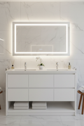 Vasque sur meuble blanc 80cm avec miroir LED