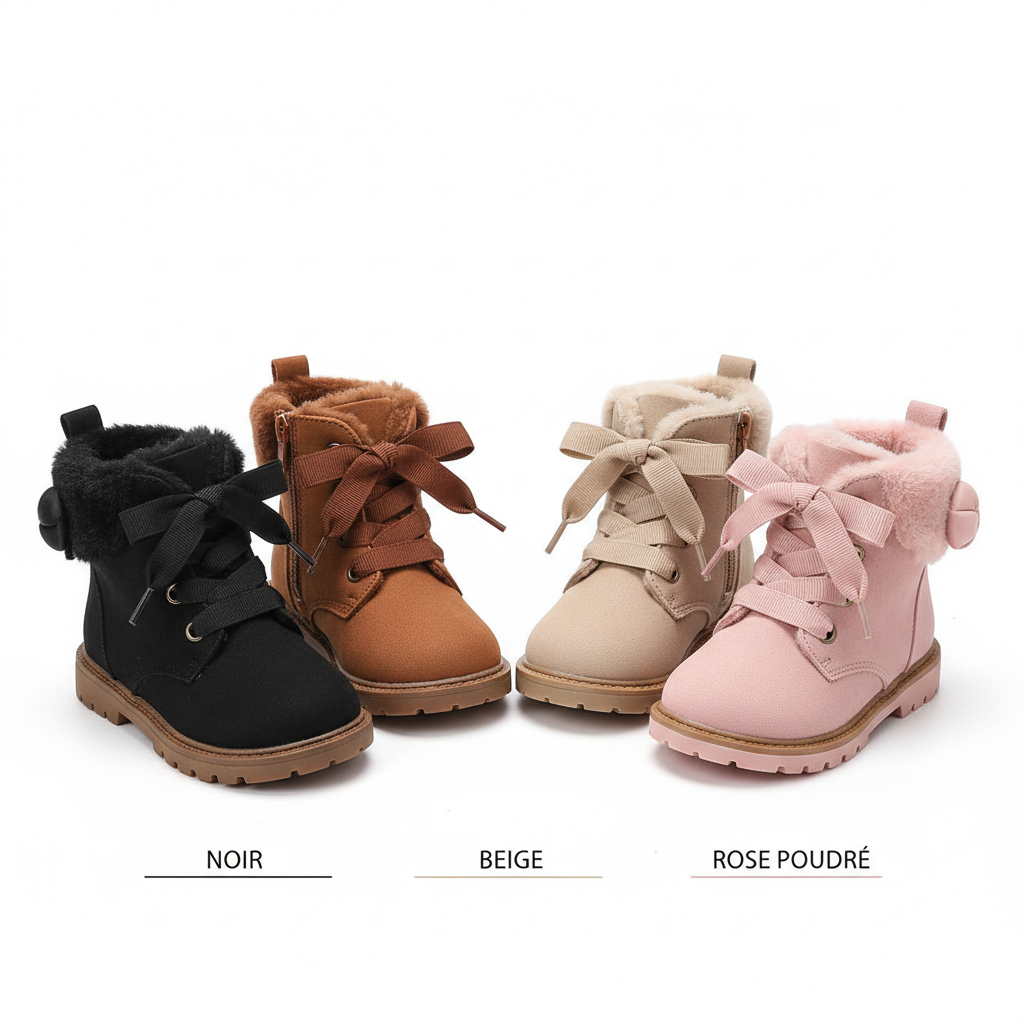 Bottines automne petites filles noir marron beige rose